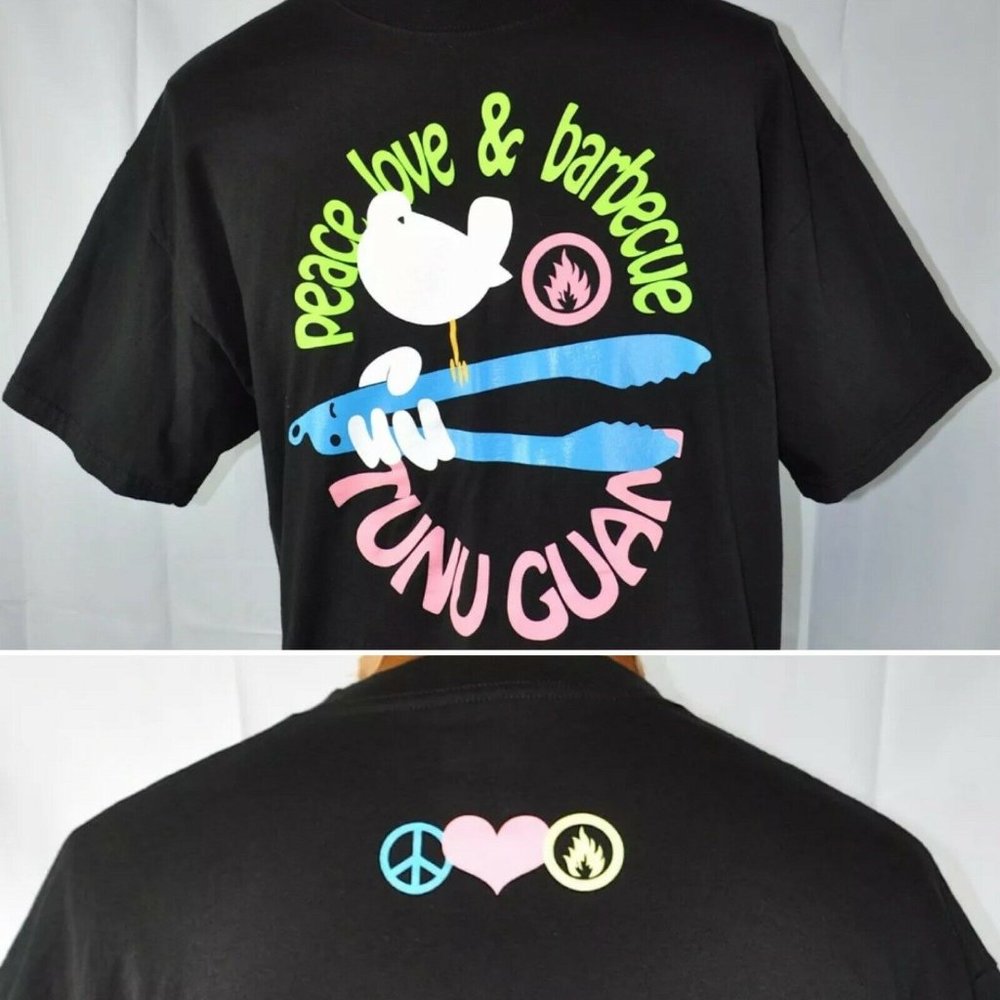 Tunu Guam BBQ Peace Love and Barbecue T-Shirt XL Mens Retired Woodstock Chamorro